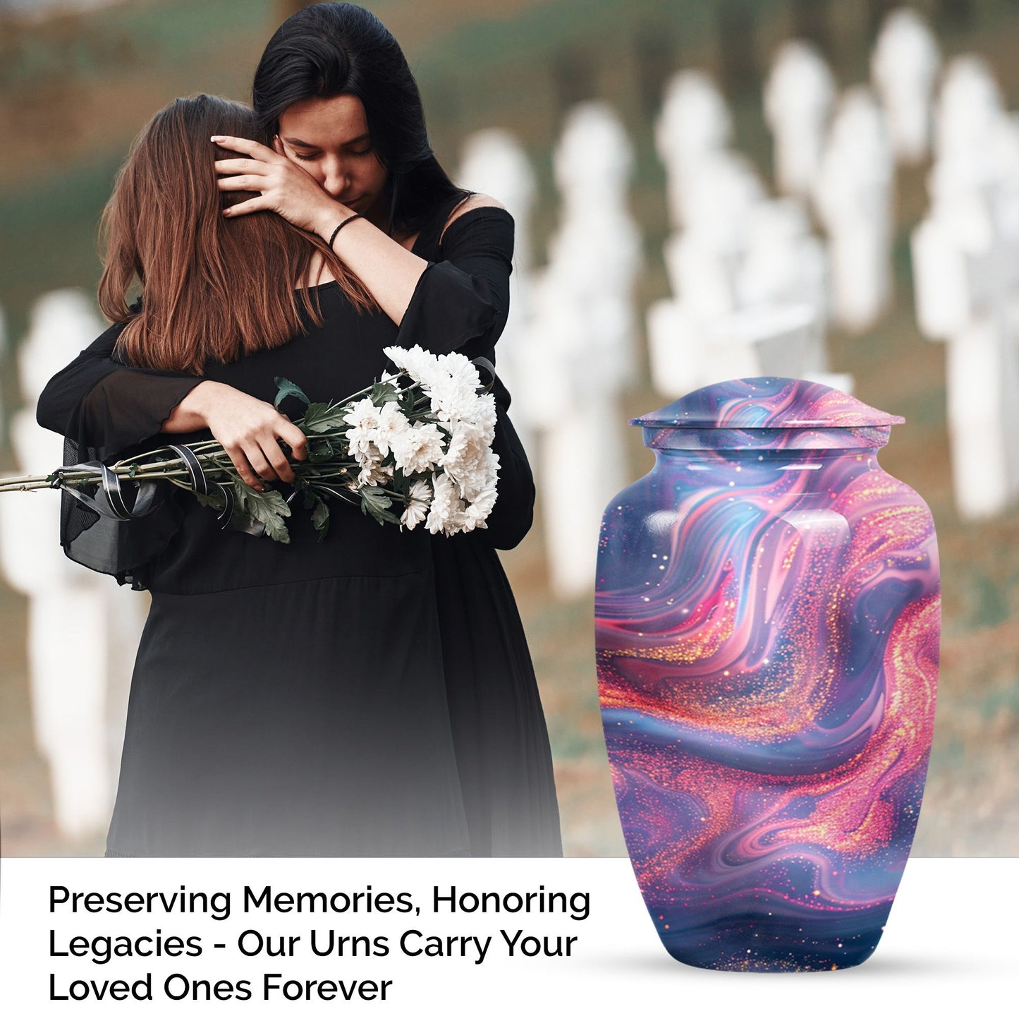 Abstract Urn, Aluminium memorial urn for women's ashes