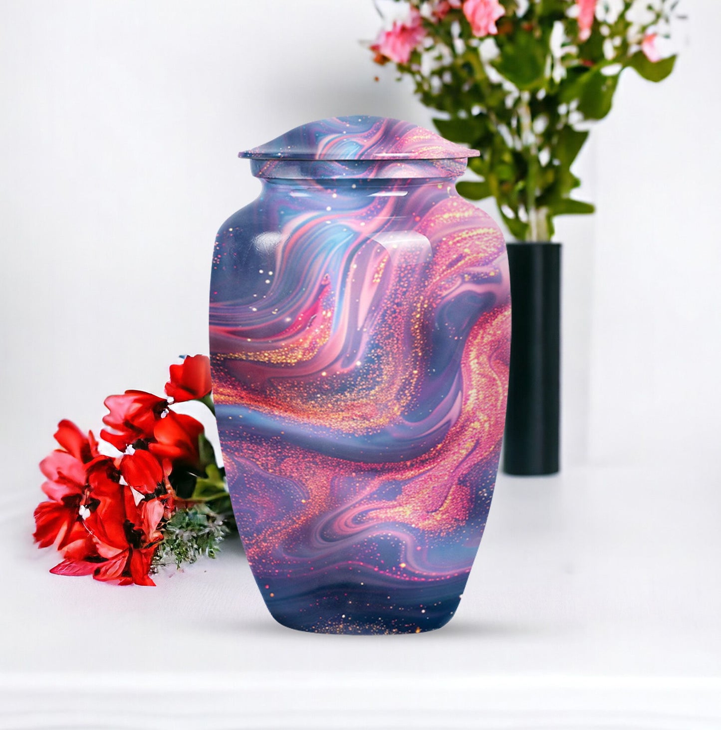 Abstract Urn, Aluminium memorial urn for women's ashes