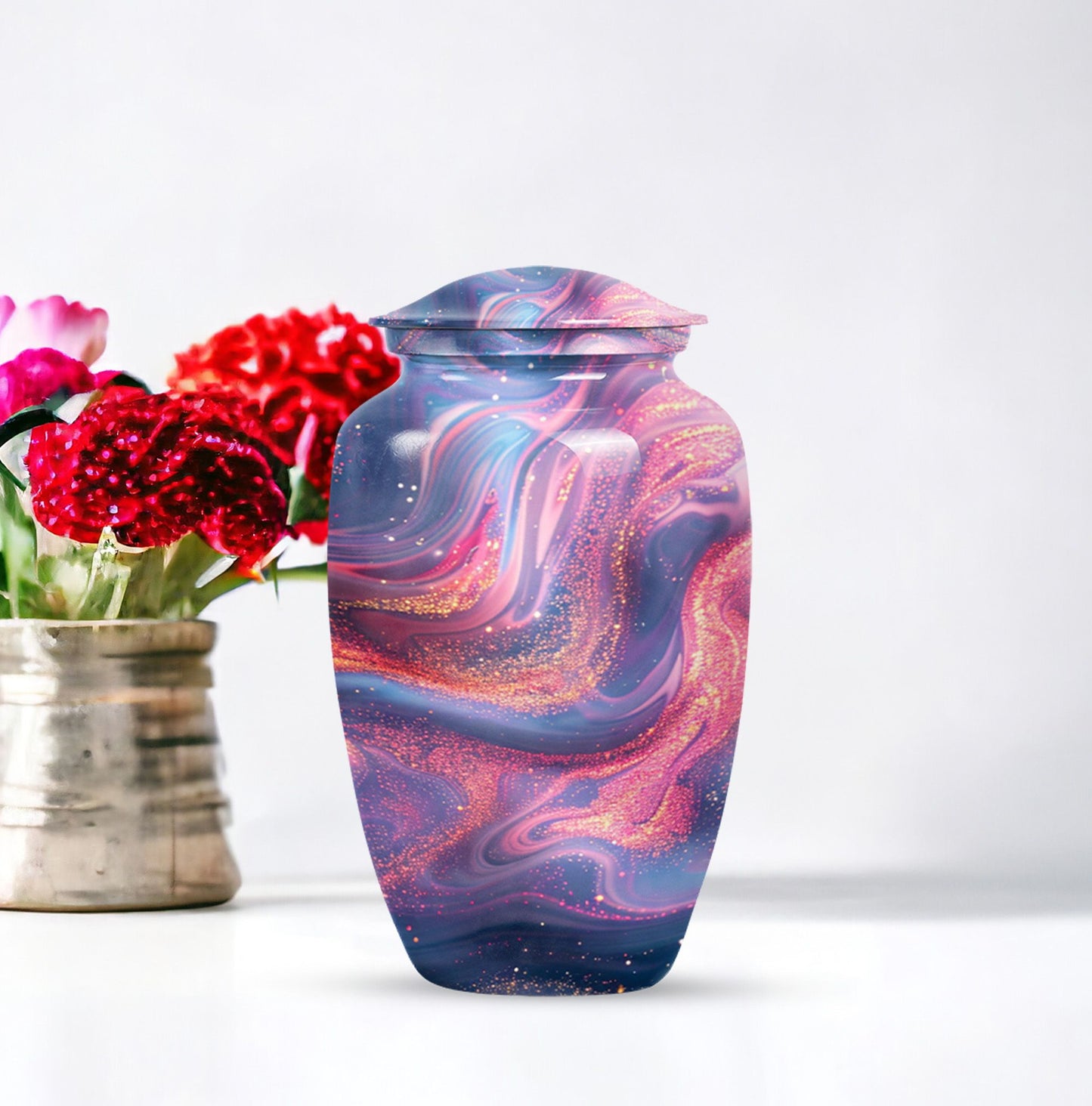 Abstract Urn, Aluminium memorial urn for women's ashes