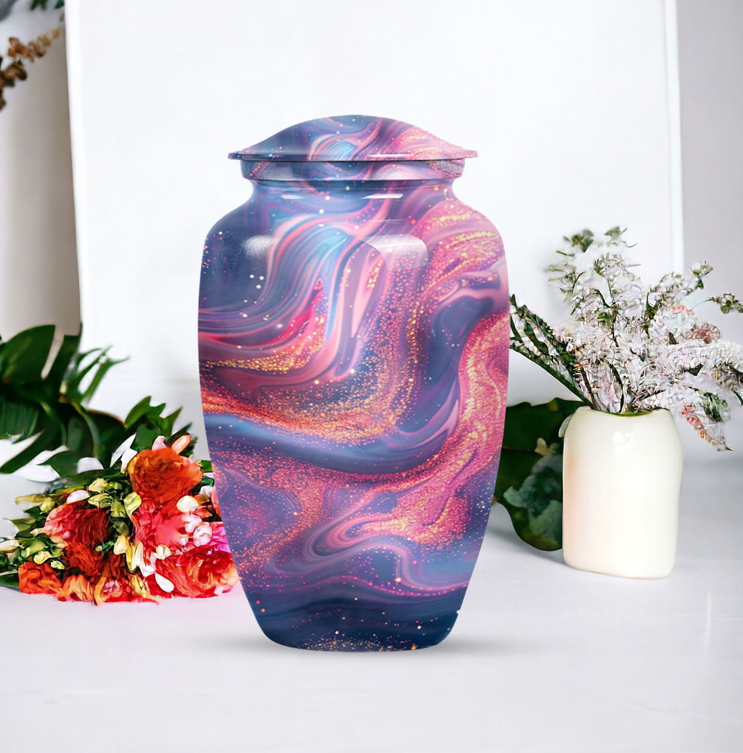 Abstract Urn, Aluminium memorial urn for women's ashes