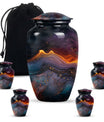 Abstract Classic Aluminum Cremation Urn with Velvet Pouch