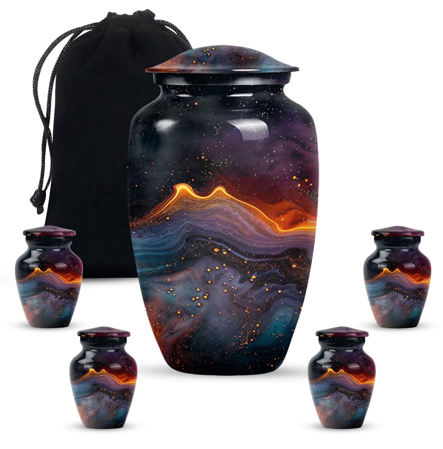 Abstract Classic Aluminum Cremation Urn with Velvet Pouch