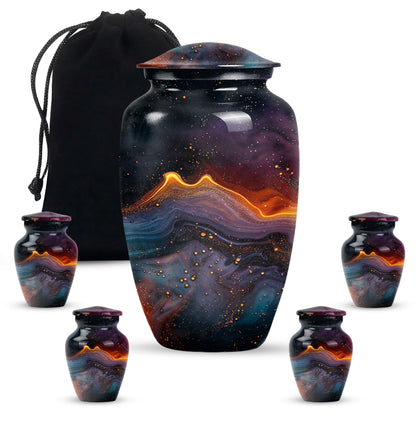 Abstract Classic Aluminum Cremation Urn with Velvet Pouch