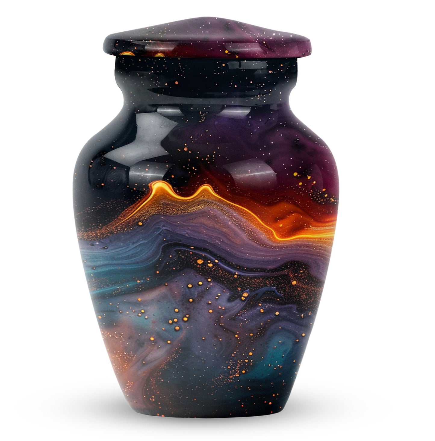 Abstract Classic Aluminum Cremation Urn with Velvet Pouch