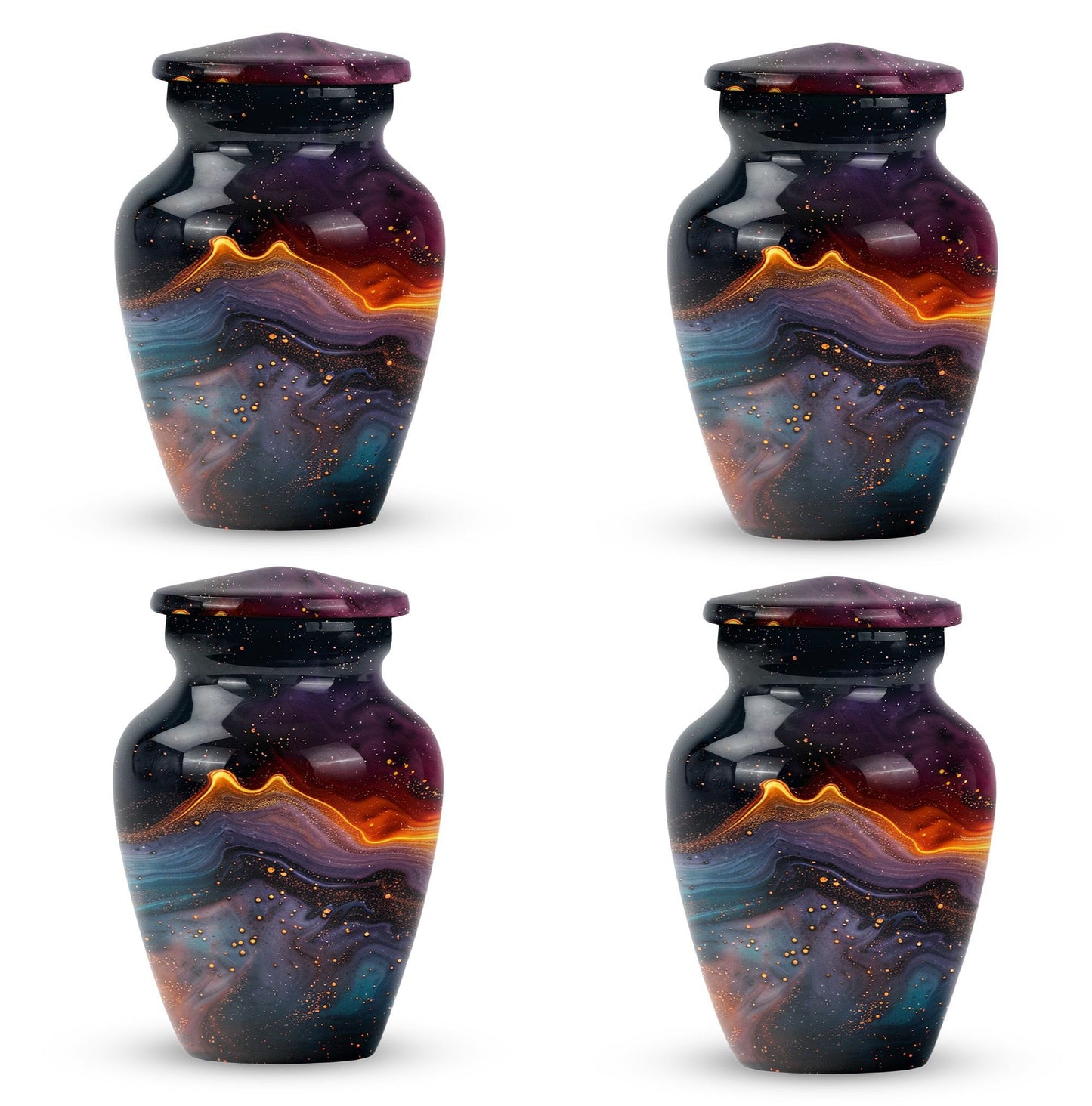Abstract Classic Aluminum Cremation Urn with Velvet Pouch
