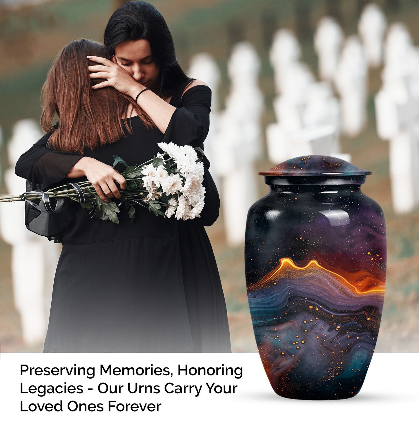 Abstract Classic Aluminum Cremation Urn with Velvet Pouch