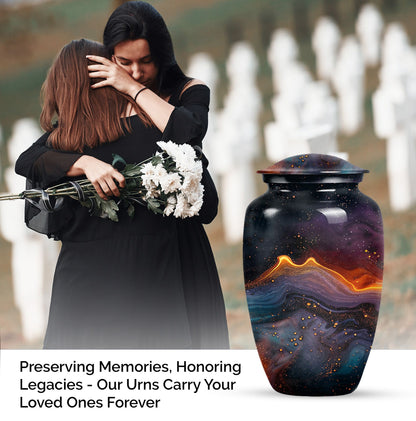 Abstract Classic Aluminum Cremation Urn with Velvet Pouch