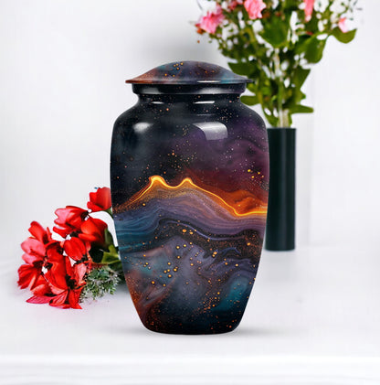 Abstract Classic Aluminum Cremation Urn with Velvet Pouch