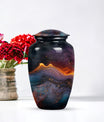 Abstract Classic Aluminum Cremation Urn with Velvet Pouch