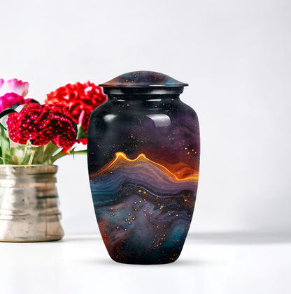 Abstract Classic Aluminum Cremation Urn with Velvet Pouch
