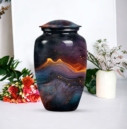 Abstract Classic Aluminum Cremation Urn with Velvet Pouch