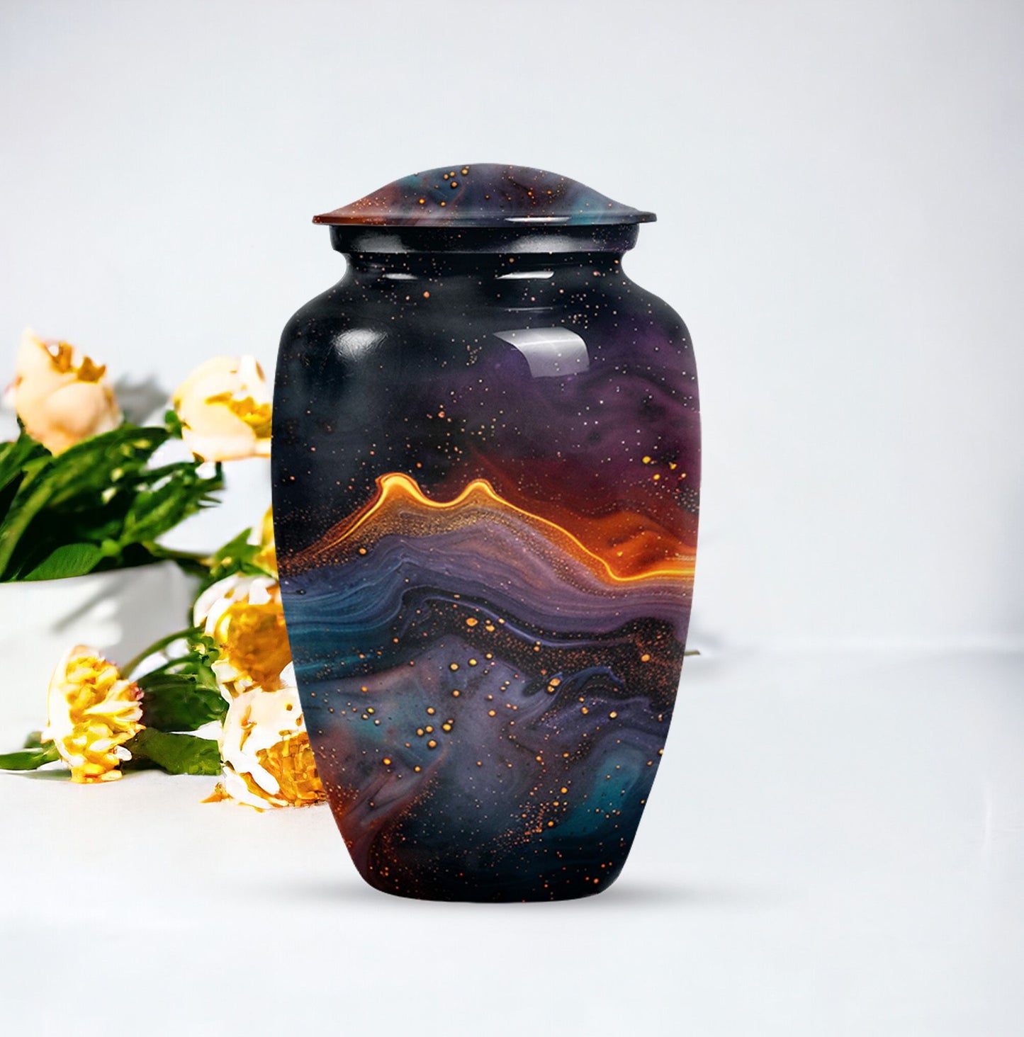 Abstract Classic Aluminum Cremation Urn with Velvet Pouch