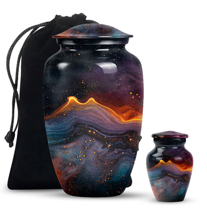 Abstract Classic Aluminum Cremation Urn with Velvet Pouch