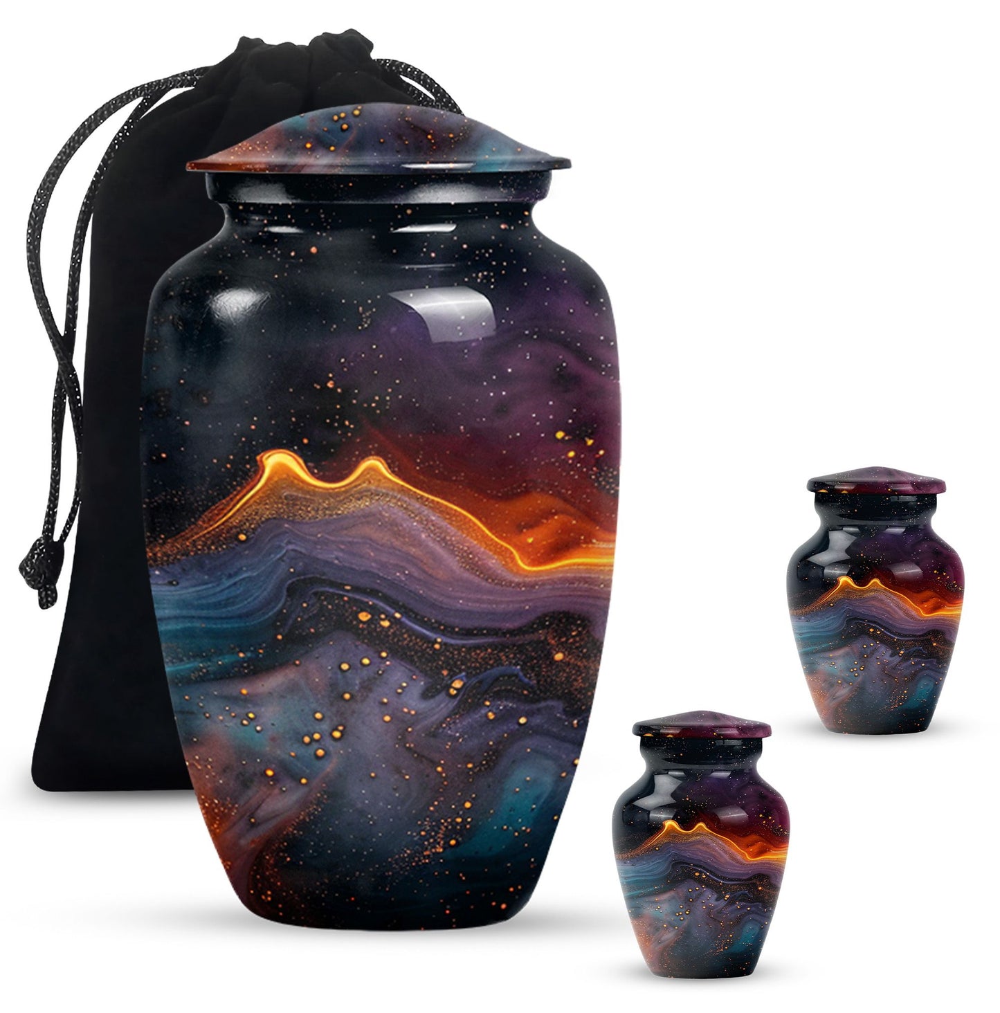 Abstract Classic Aluminum Cremation Urn with Velvet Pouch