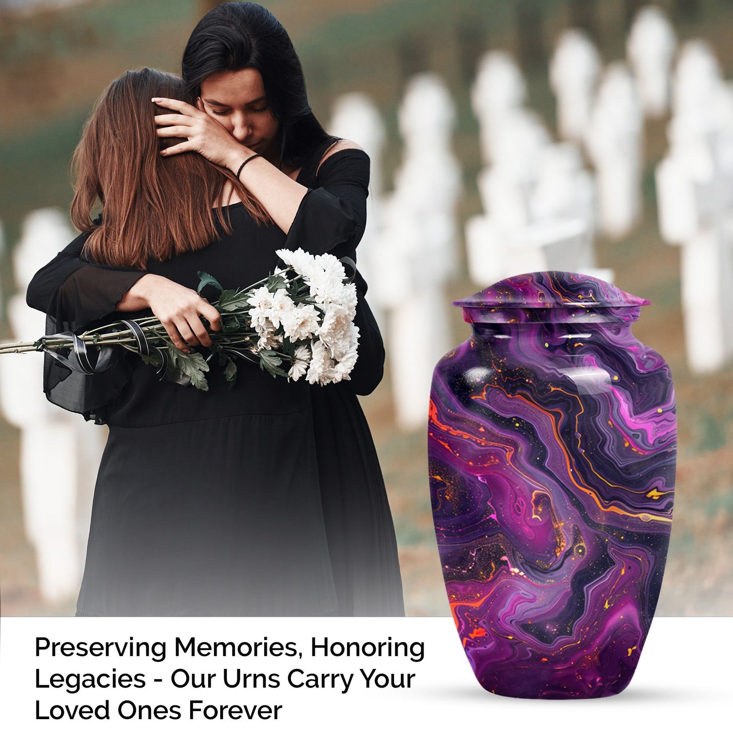 Abstract  aluminum classic urn for human ashes.