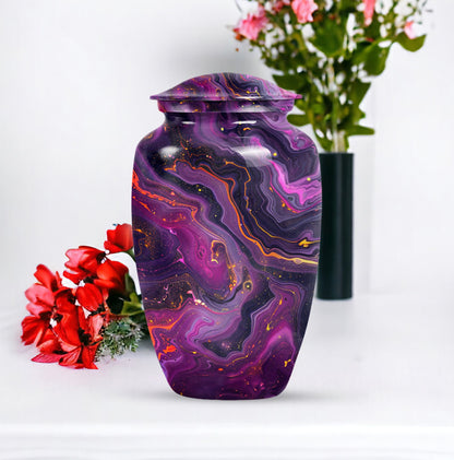 Abstract  aluminum classic urn for human ashes.