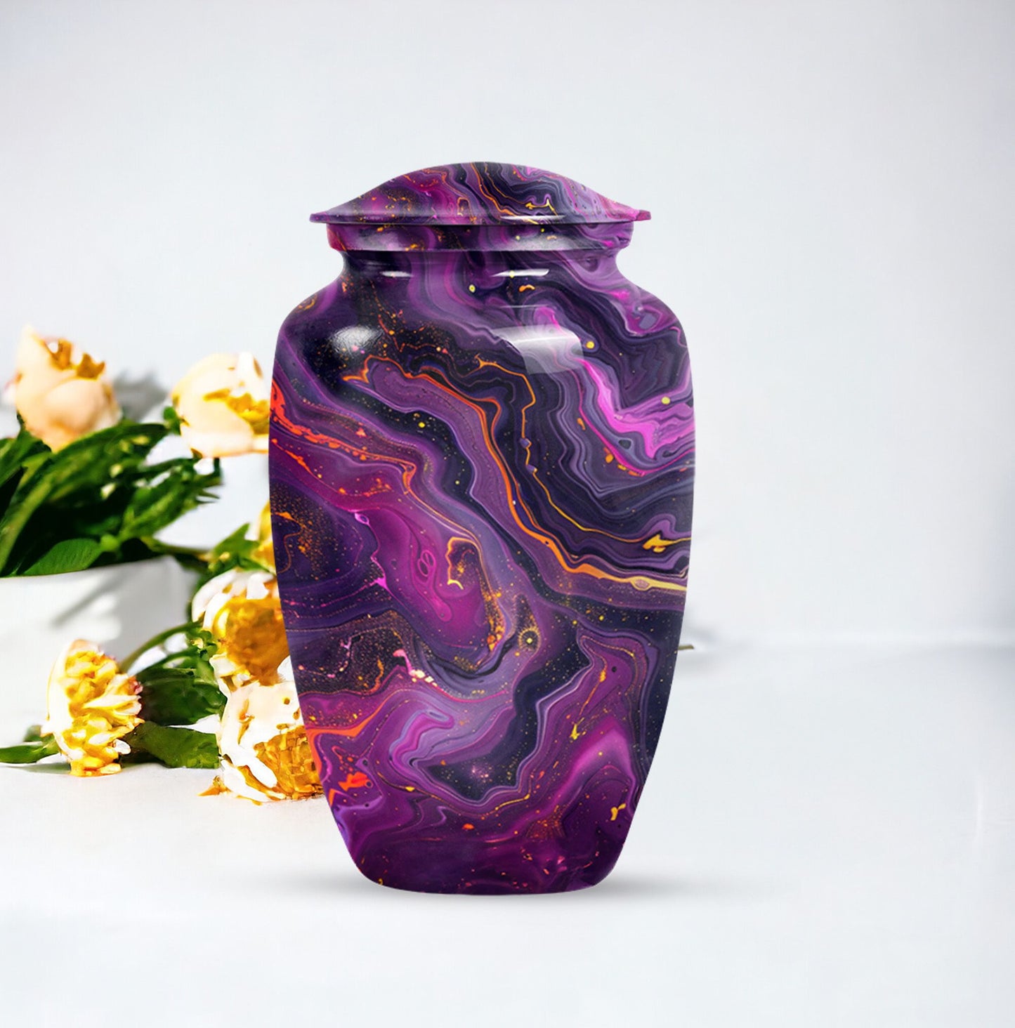 Abstract  aluminum classic urn for human ashes.