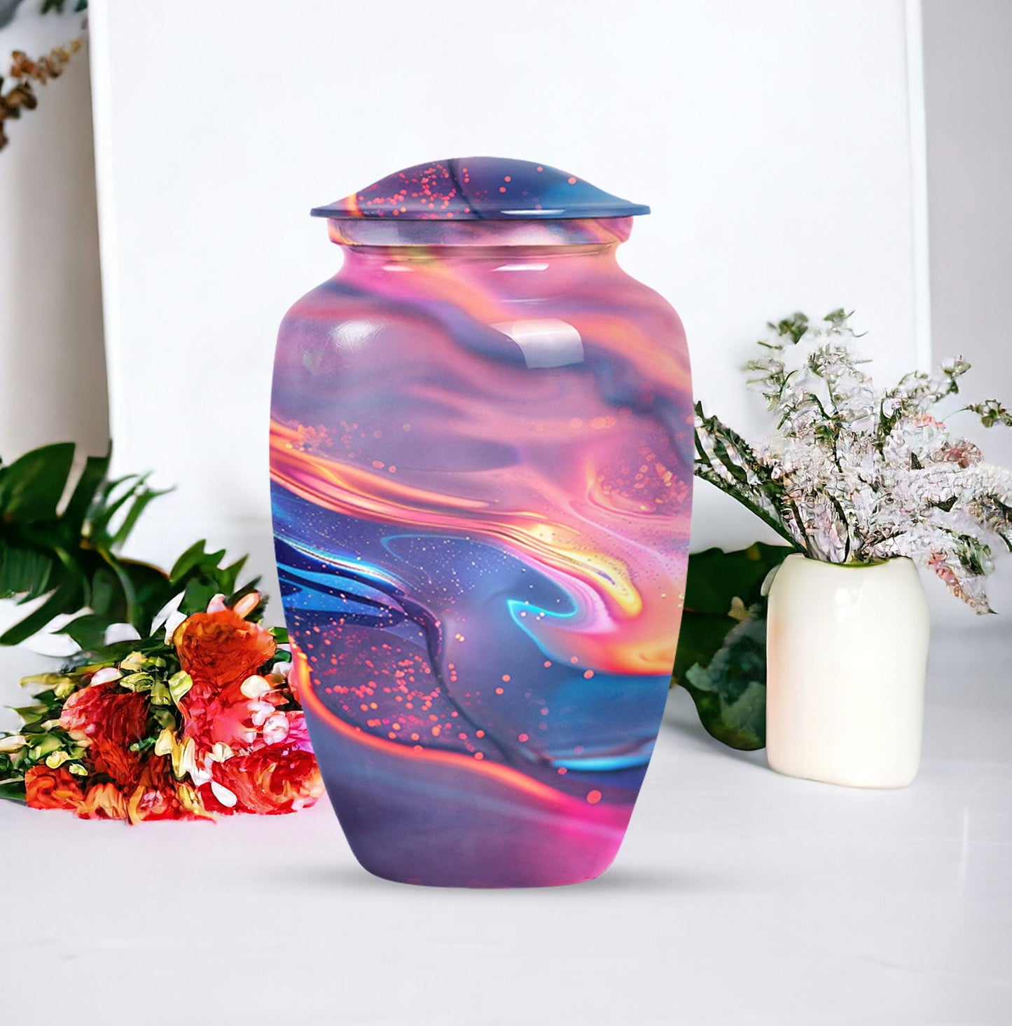 10 Inch Abstract Aluminium Urn for burial cremation.