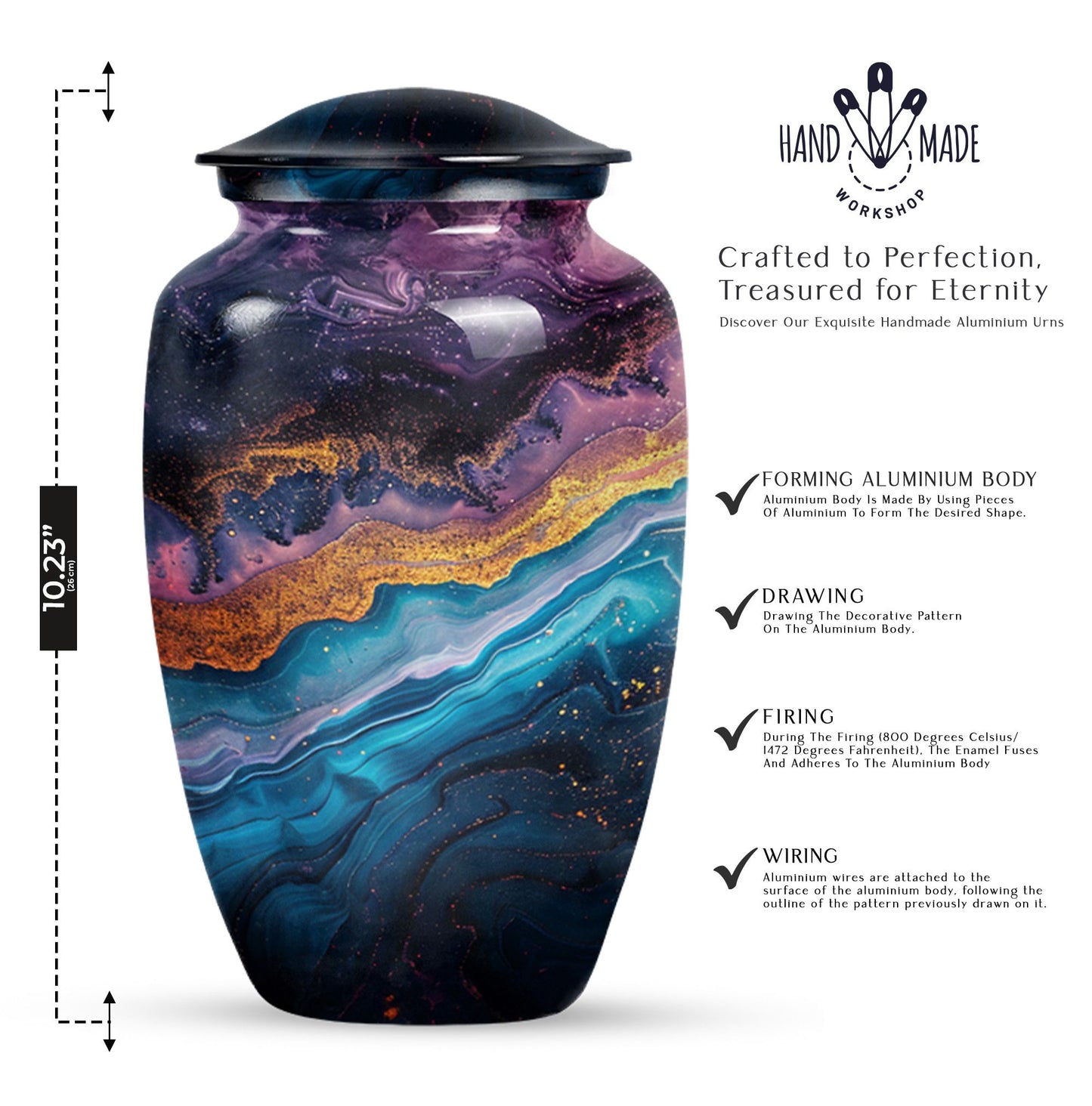 Classic abstract urn, 10-inch memorial urn for human ashes