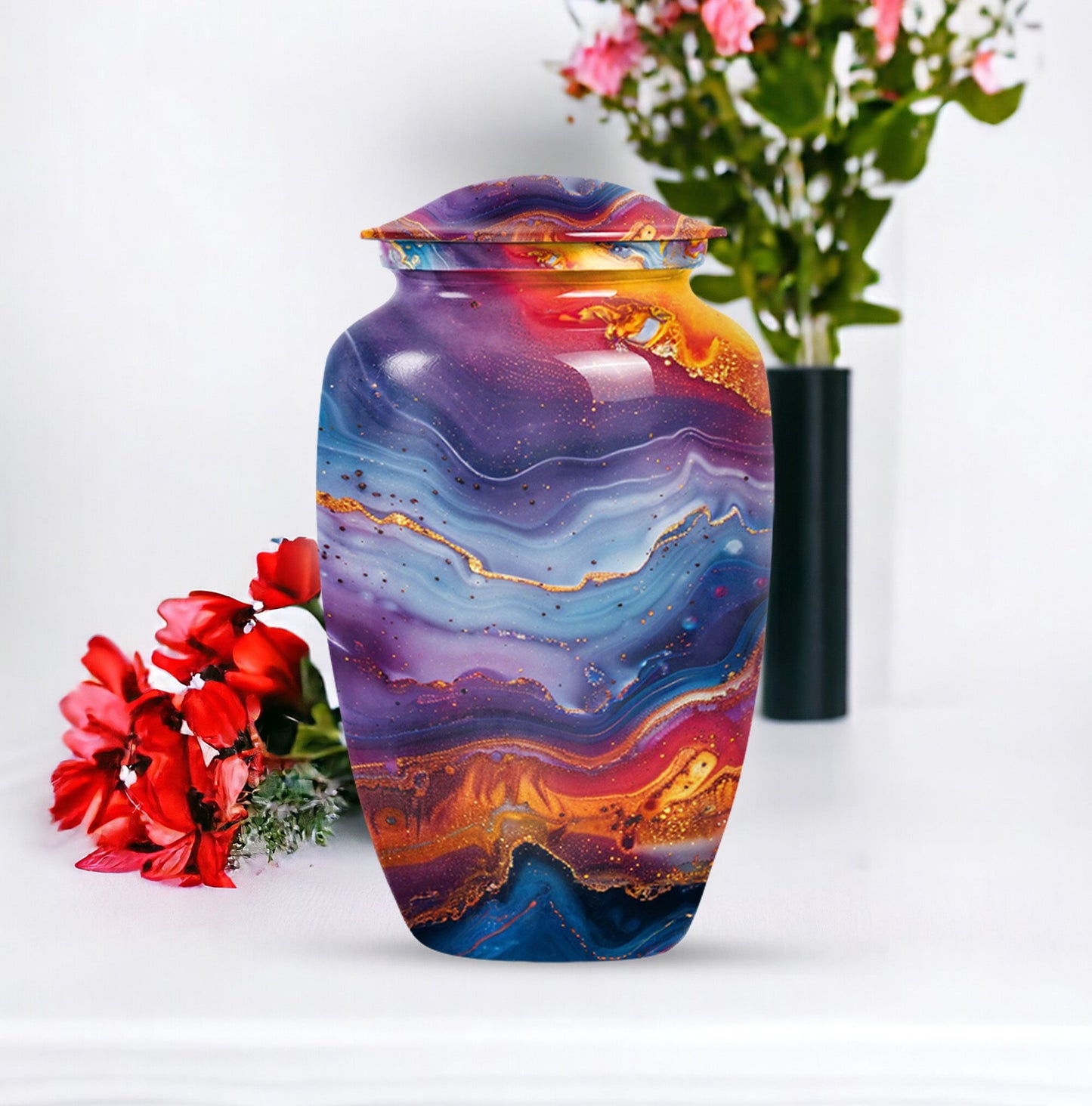 abstract classic urn, aluminium large funeral urn for ashes