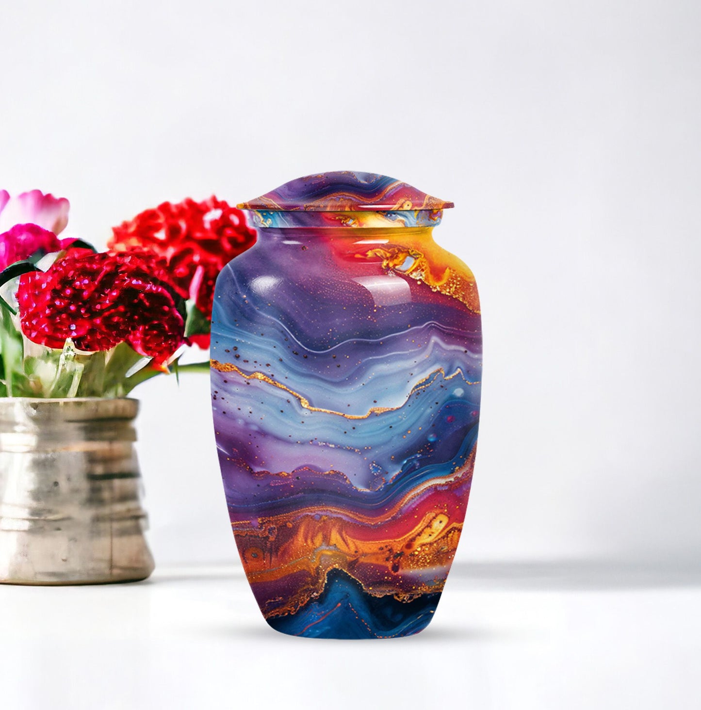 abstract classic urn, aluminium large funeral urn for ashes