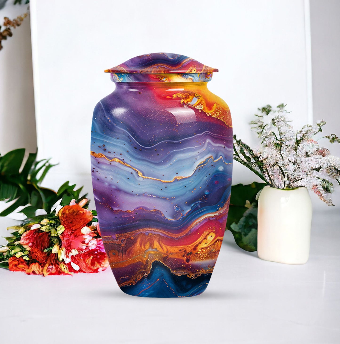 abstract classic urn, aluminium large funeral urn for ashes