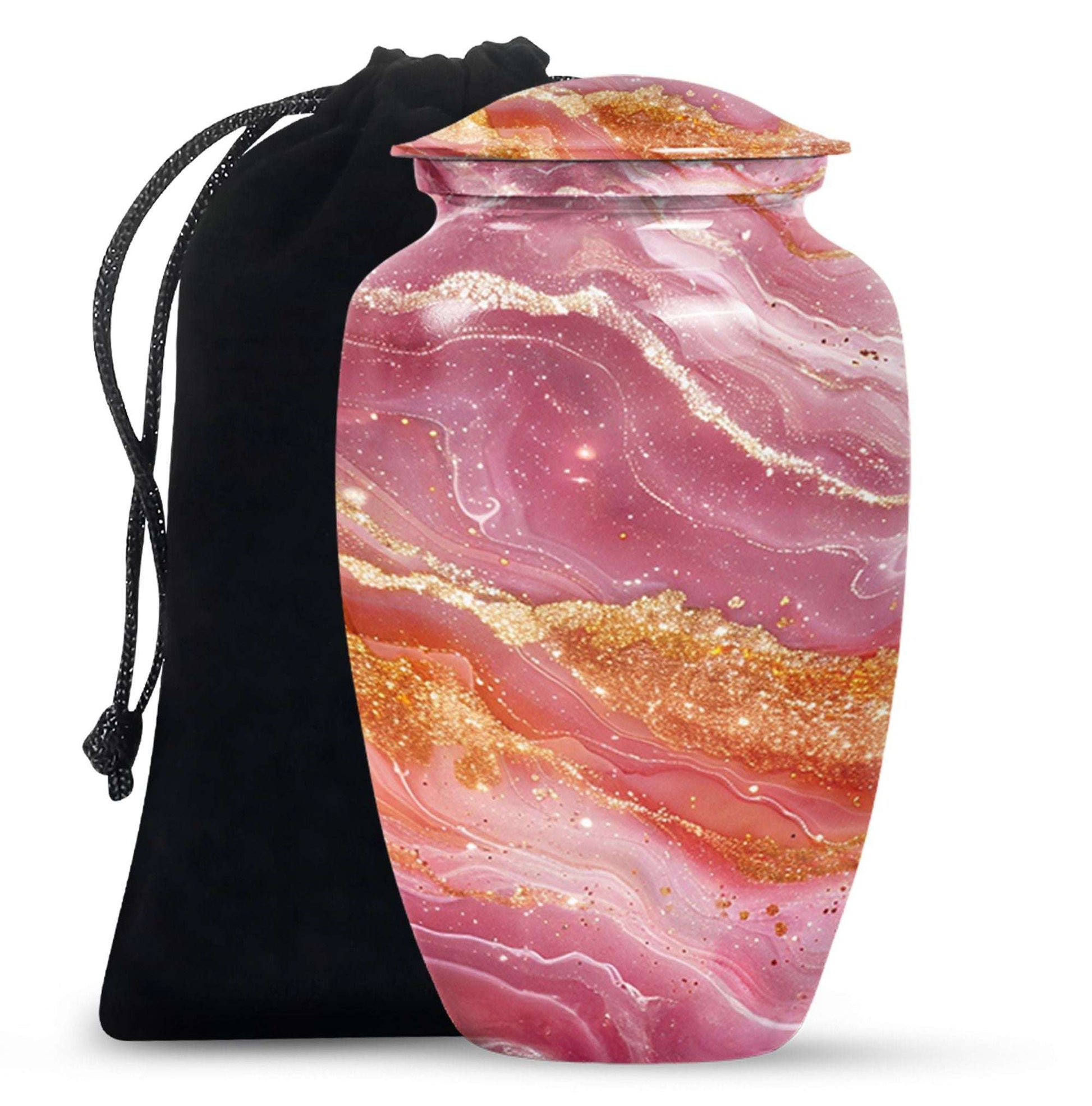 Pink Marble Swirl Cremation Urn for Adult Ashes - Abstract Memorial Keepsakes