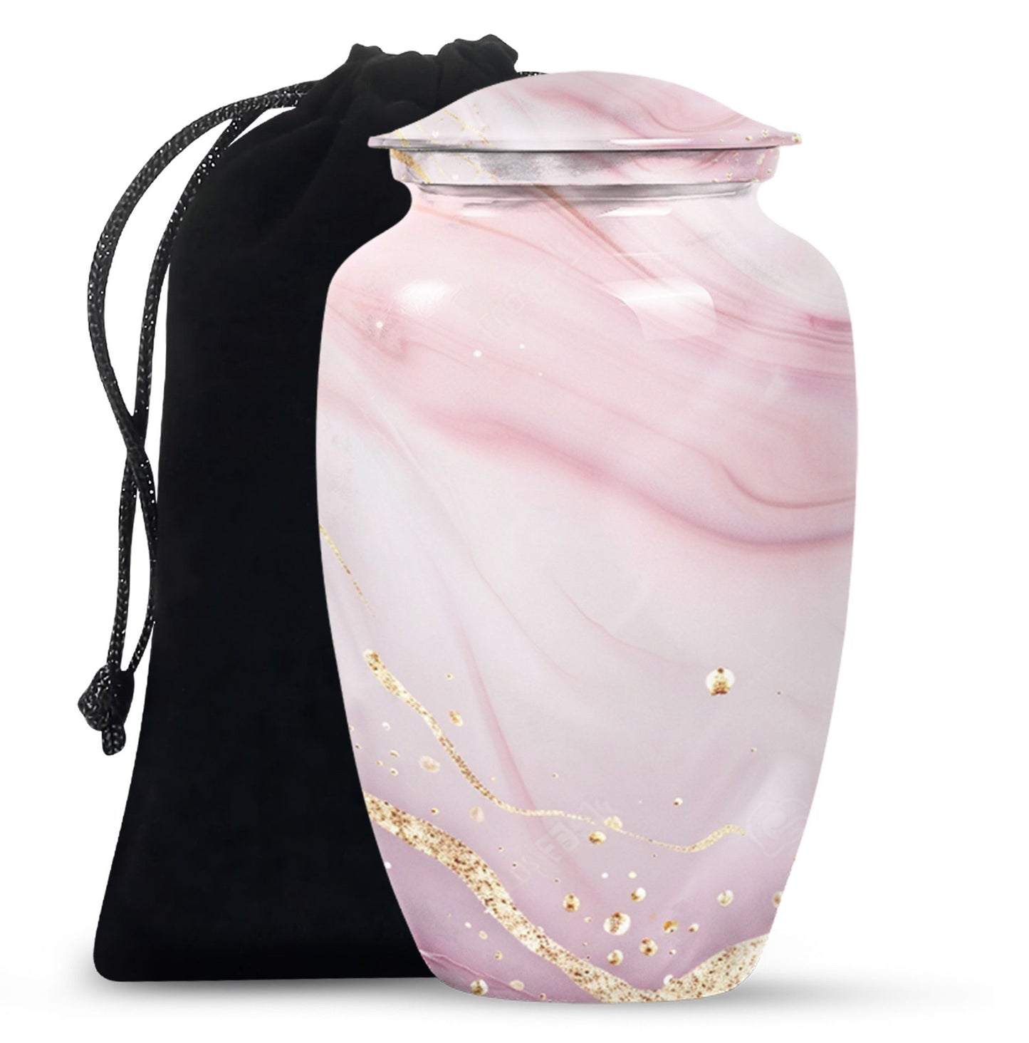 Marble Urn for Human Ashes, Soft Pink with Gold Veining, Cremation Urn