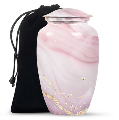 Marble Urn for Human Ashes, Soft Pink with Gold Veining, Cremation Urn