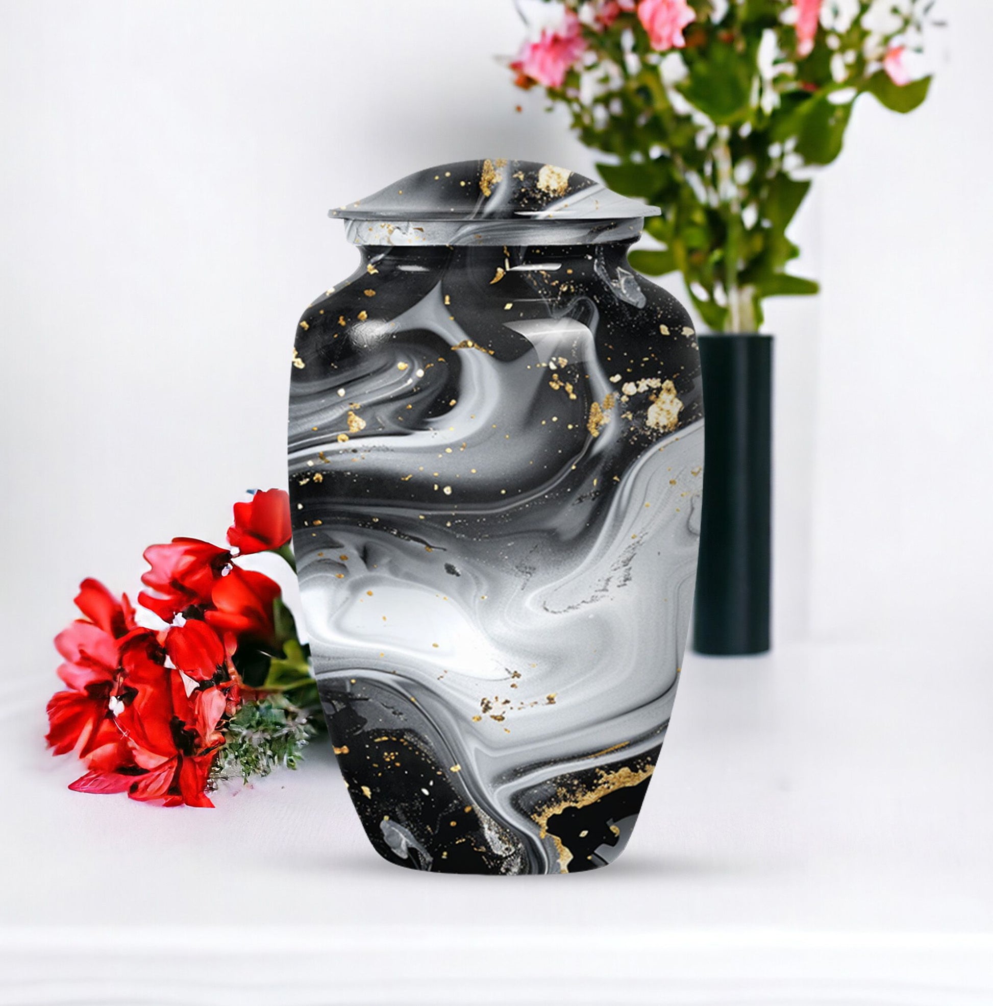 abstract aluminum classic urn for adult male cremation,
