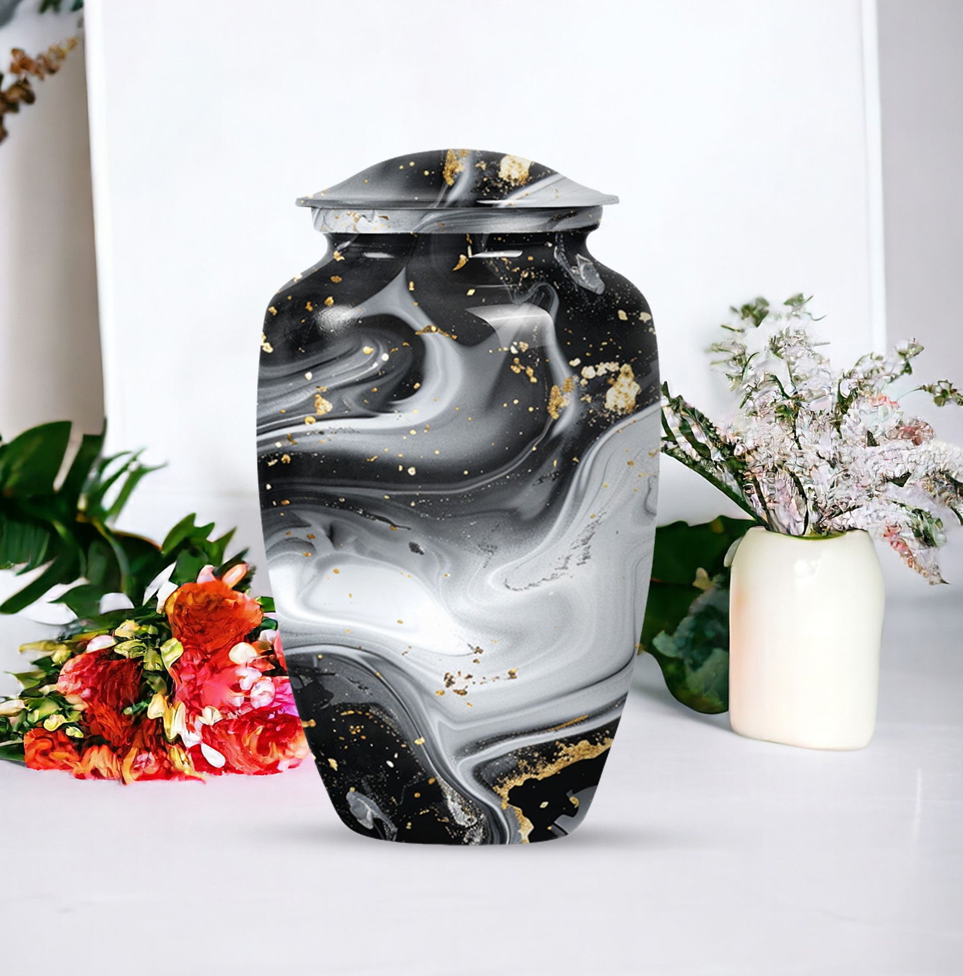 abstract aluminum classic urn for adult male cremation,
