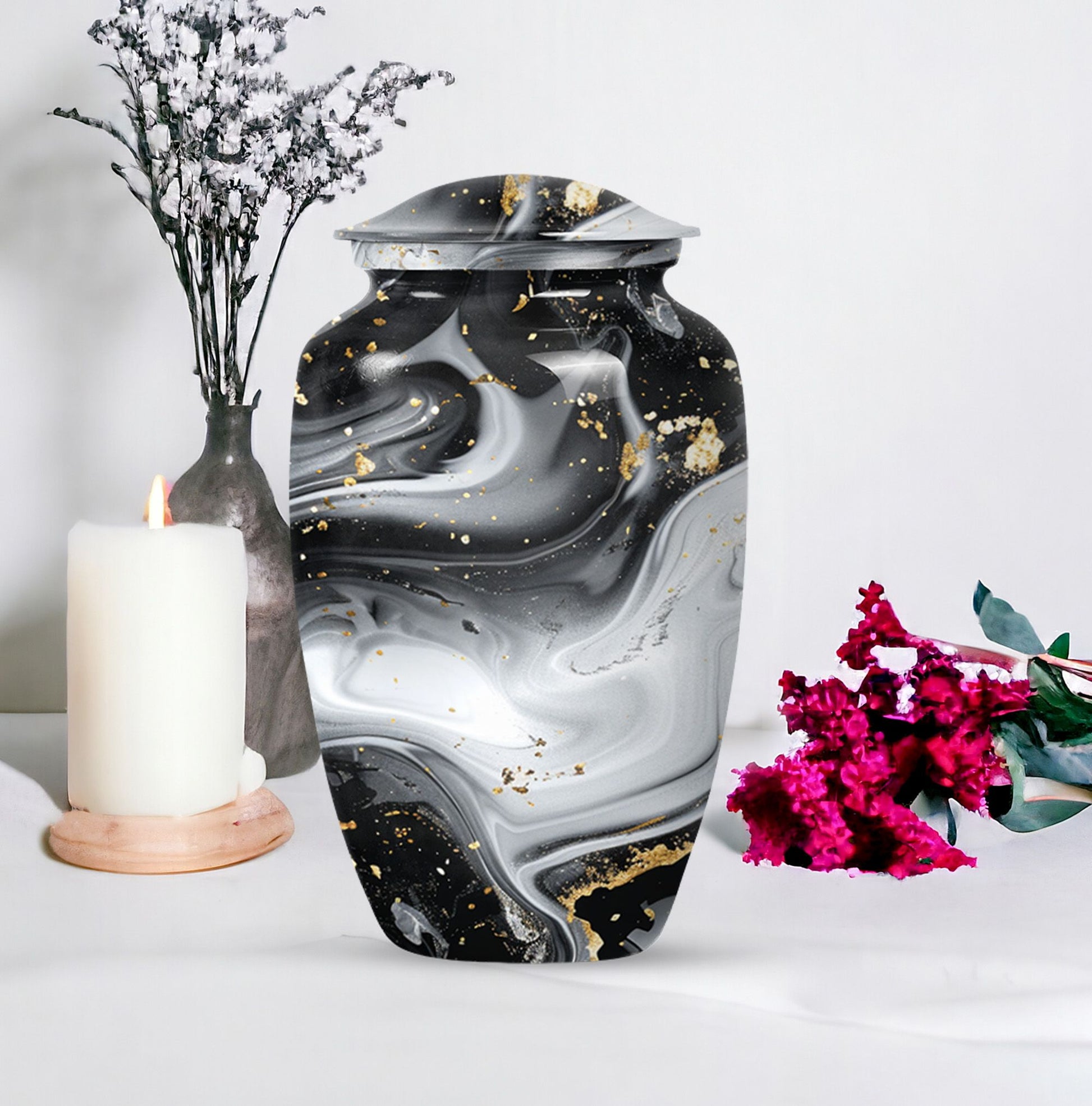 abstract aluminum classic urn for adult male cremation,