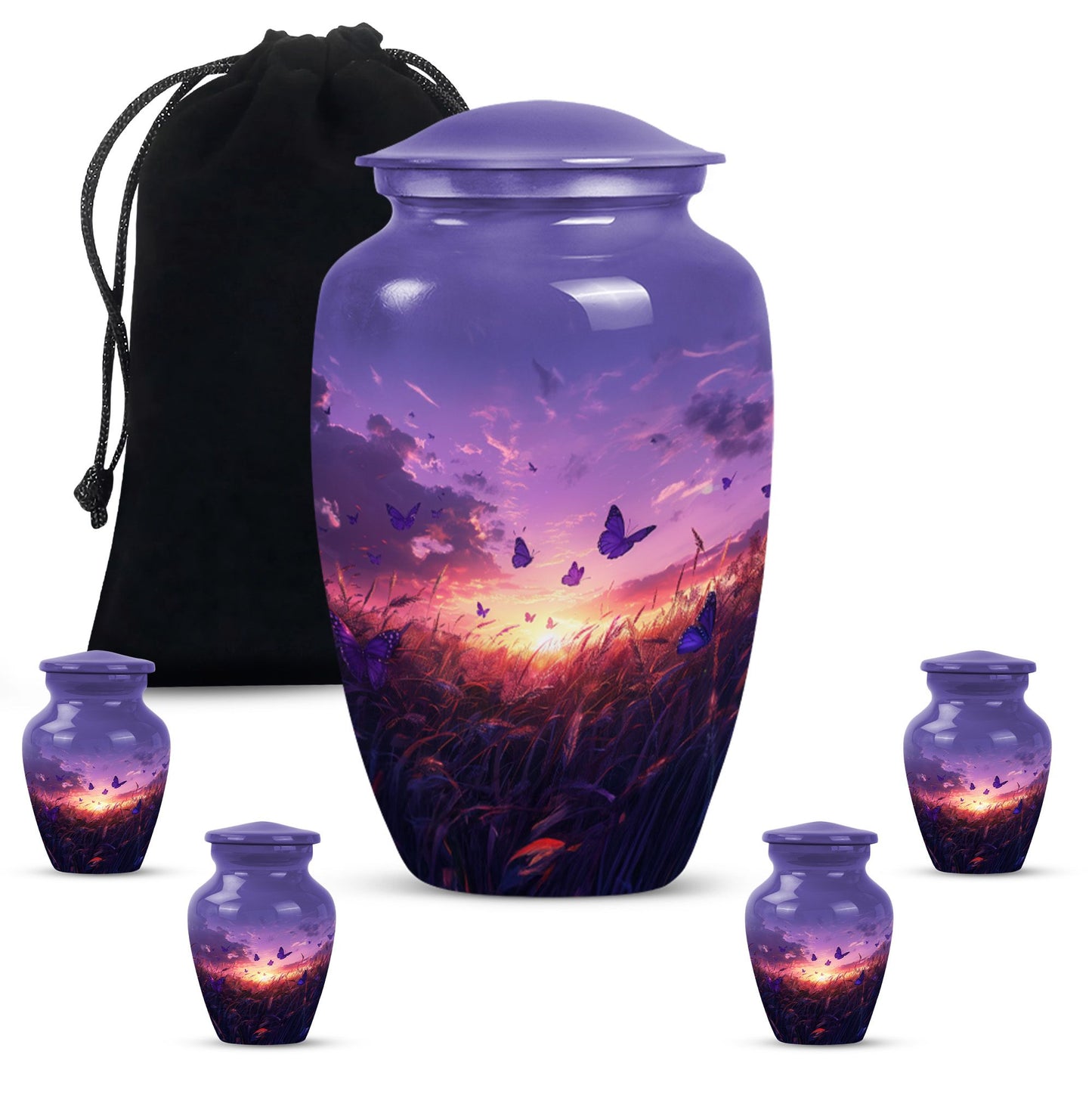 purple meadow themed memorial adult urn
