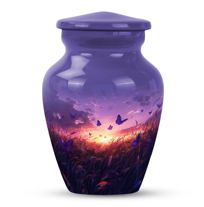 purple meadow themed memorial adult urn