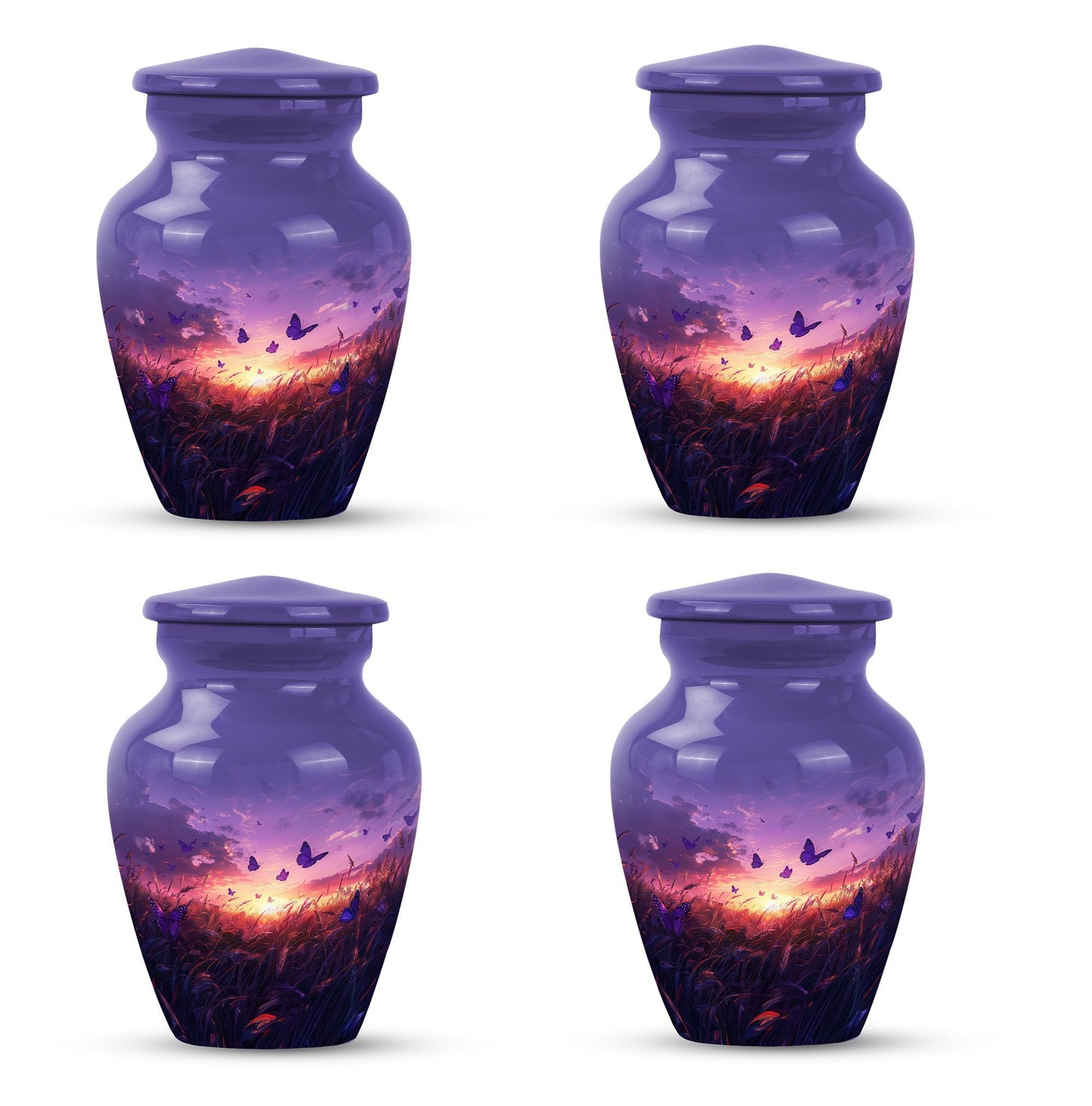 purple meadow themed memorial adult urn