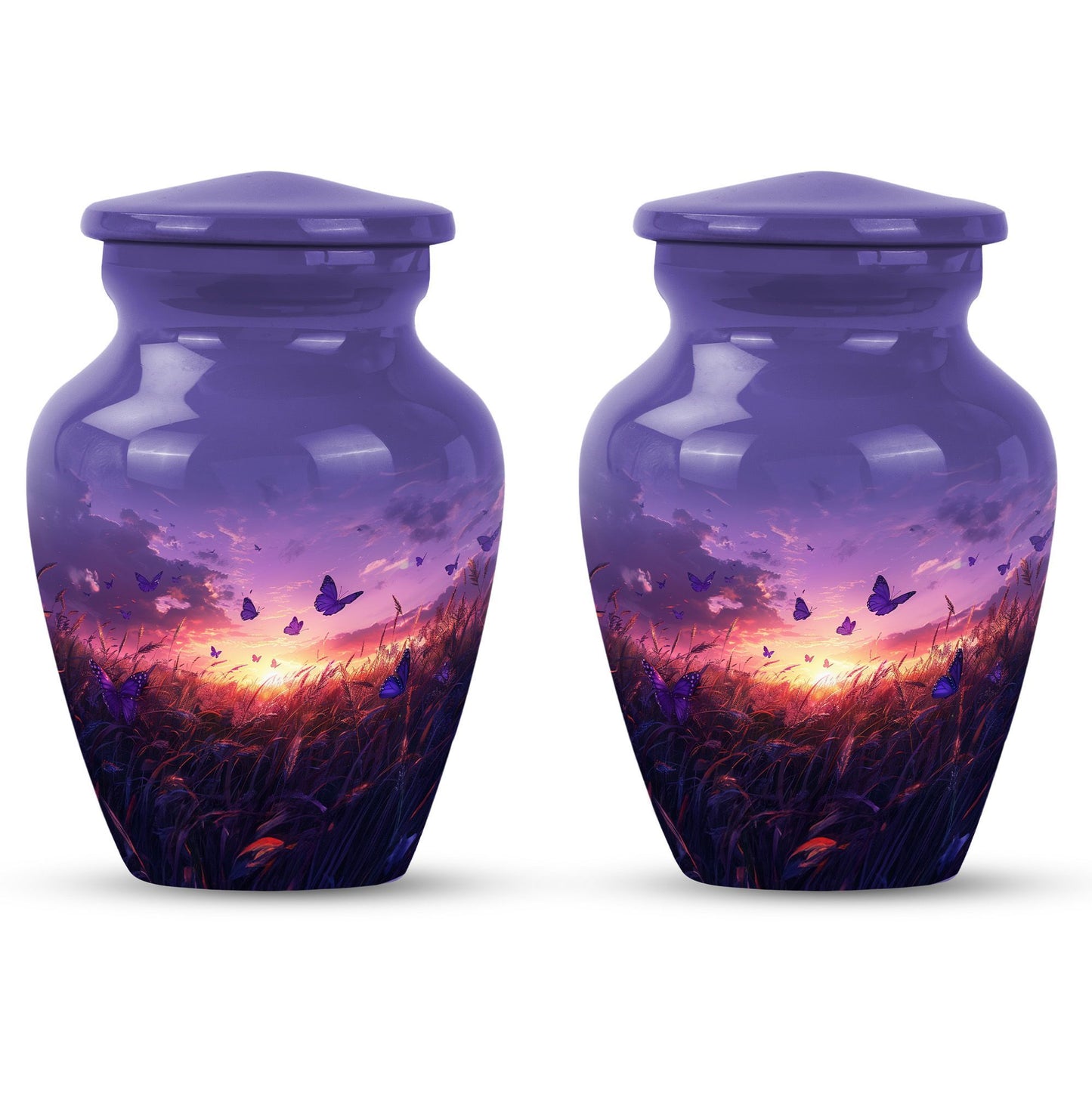 purple meadow themed memorial adult urn