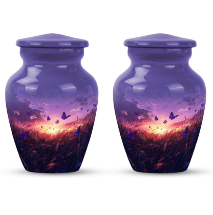purple meadow themed memorial adult urn