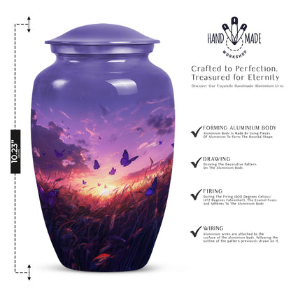 purple meadow themed memorial adult urn
