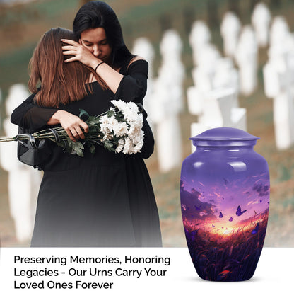 purple meadow themed memorial adult urn