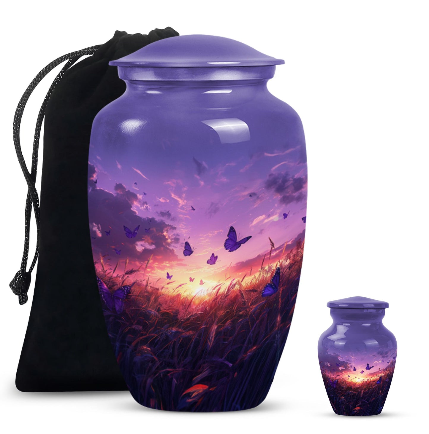 purple meadow themed memorial adult urn