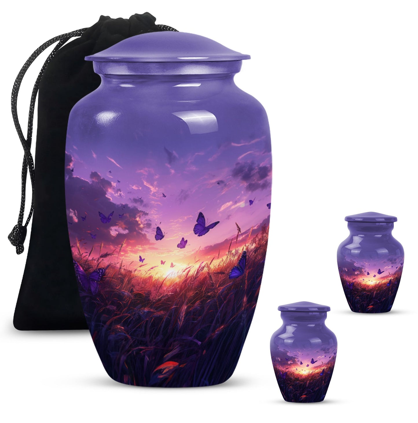 purple meadow themed memorial adult urn