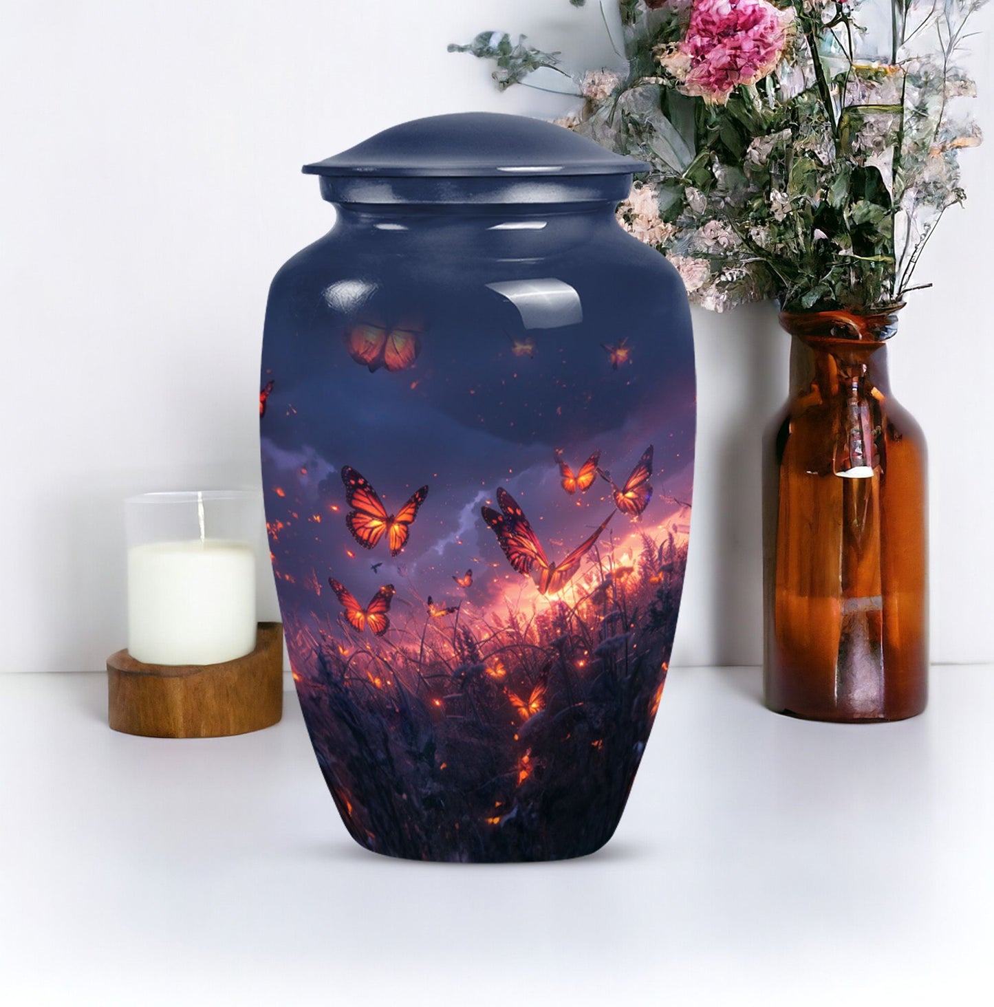 Purple Meadow Classic Urn for human ashes.
