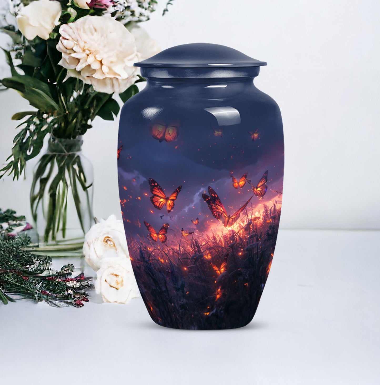 Purple Meadow Classic Urn for human ashes.