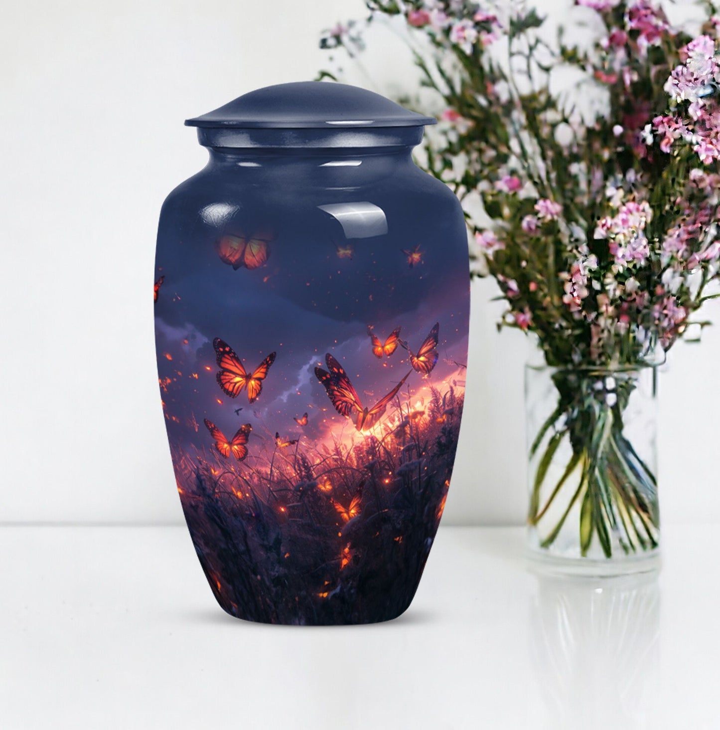 Purple Meadow Classic Urn for human ashes.