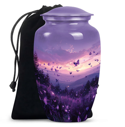 Purple Meadow classic aluminum cremation urn for ashes