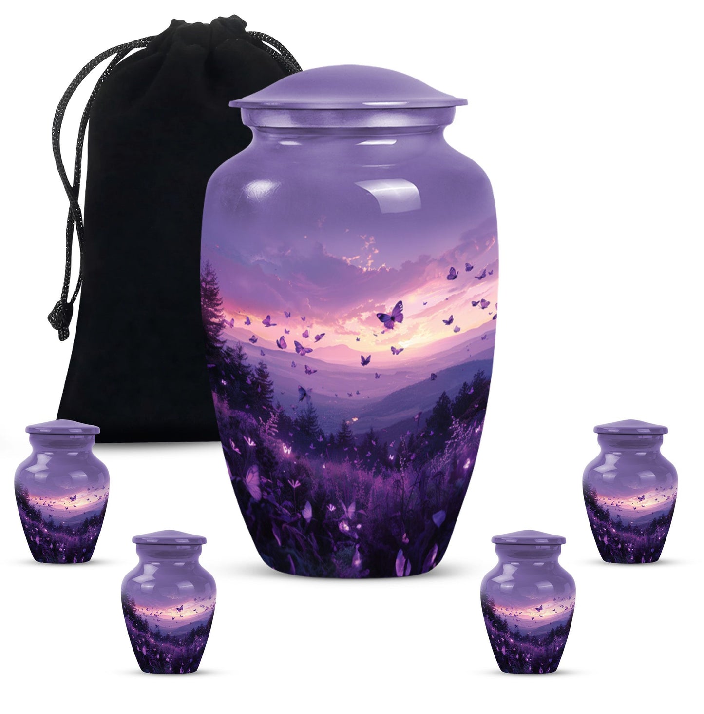 Purple Meadow classic aluminum cremation urn for ashes
