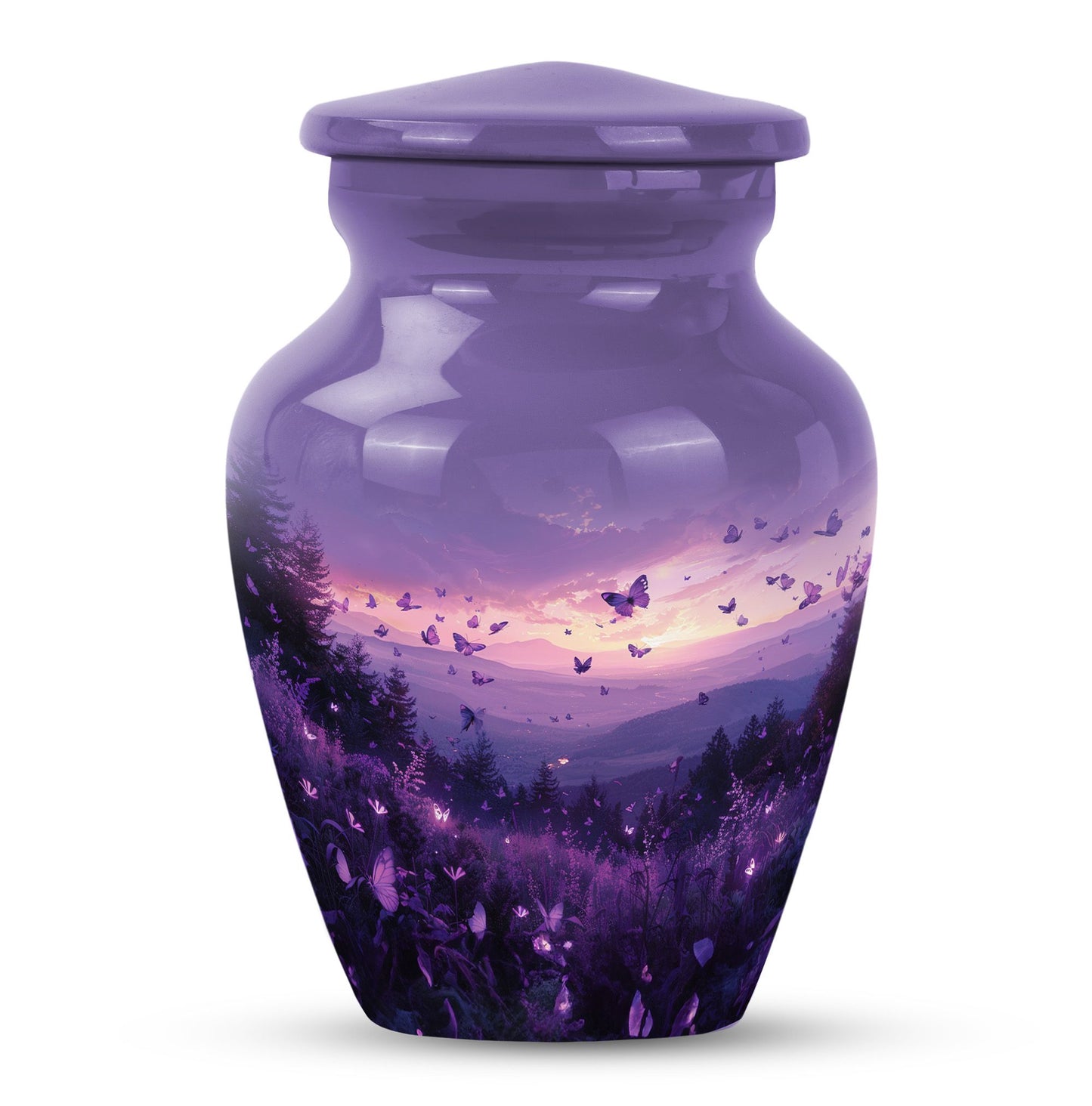 Purple Meadow classic aluminum cremation urn for ashes