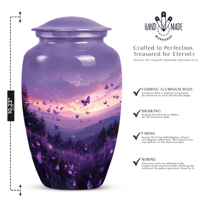 Purple Meadow classic aluminum cremation urn for ashes