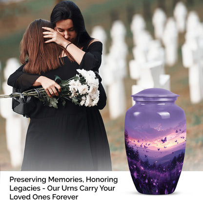 Purple Meadow classic aluminum cremation urn for ashes