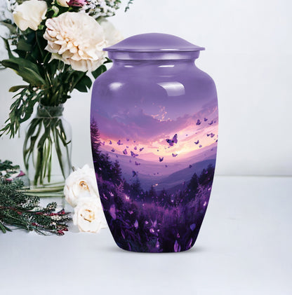 Purple Meadow classic aluminum cremation urn for ashes